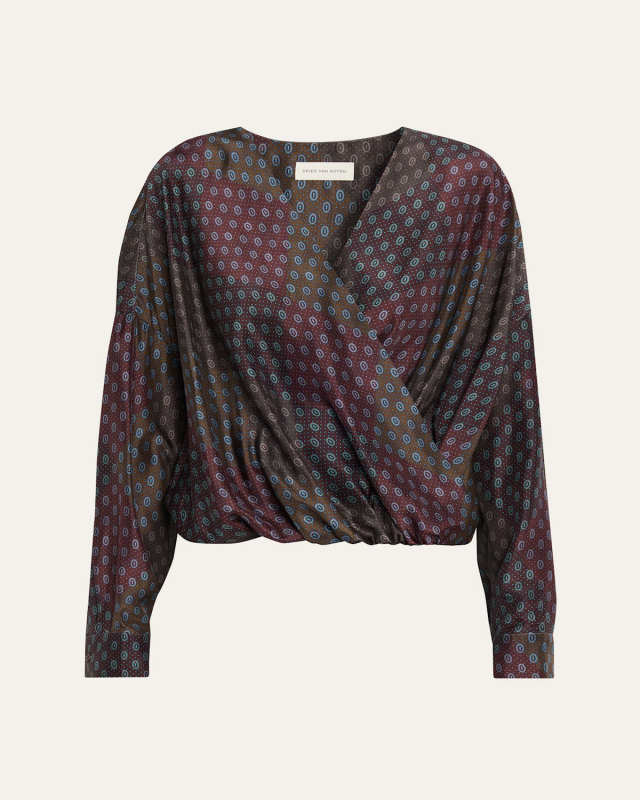 Camiel Printed Long-Sleeve Wrap Top